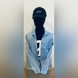 Michael Kors Collared Dress Shirt - L - blue striped - Long sleeve dress shirt